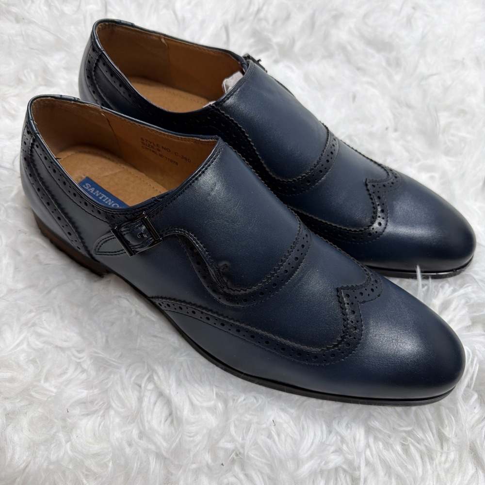 Mens Monk Strap Dress Shoes Leather Size 9 Formal Wedding Office Santino Luciano